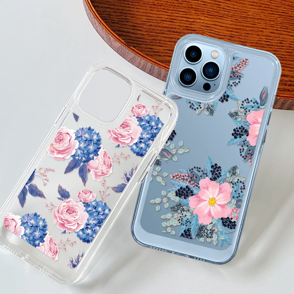 

Clear Shell Flower Phone Case for iPhone 14 13 12 11 Pro Max Mini XS XR X Protection Back Cover for iPhone14ProMax Case Fundas