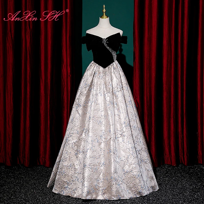 

Женское платье с большим бантом AnXin SH, черное велюровое вечернее платье ярко-красного цвета с бусинами и кристаллами