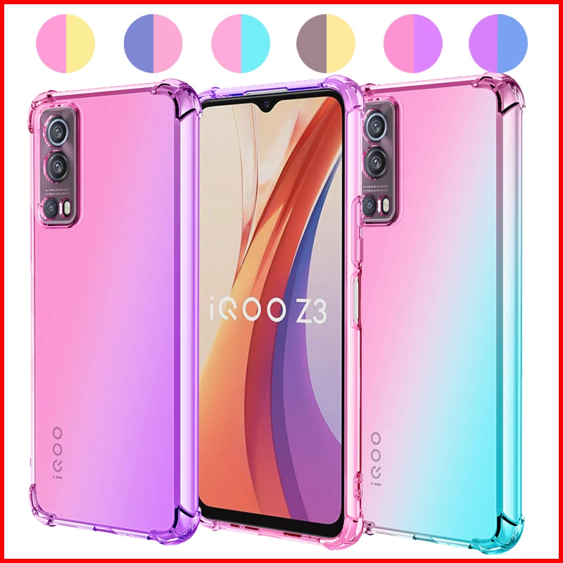 

For VIVO IQOO Z6 44W IQOO Z6 Pro IQOO Z3 5G iQOO U3x Standard iQOO U1x IQOO Neo3 5G Phone Case,Hybrid Cute Gradient TPU Cover
