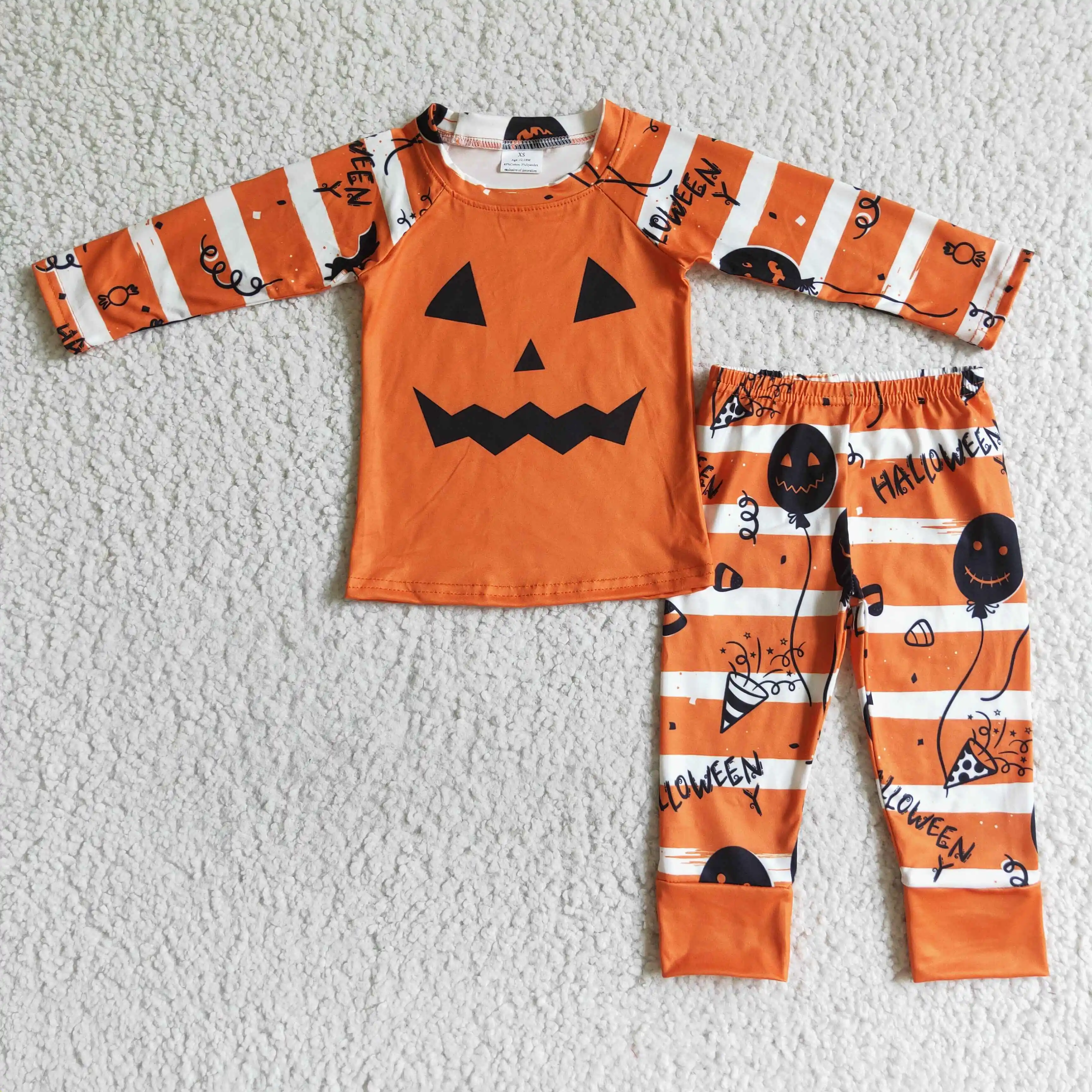 Boutique kids pumpkin pajamas orange stripe boy's girl's unisex kids clothing matching family pajamas children wholesale clothes