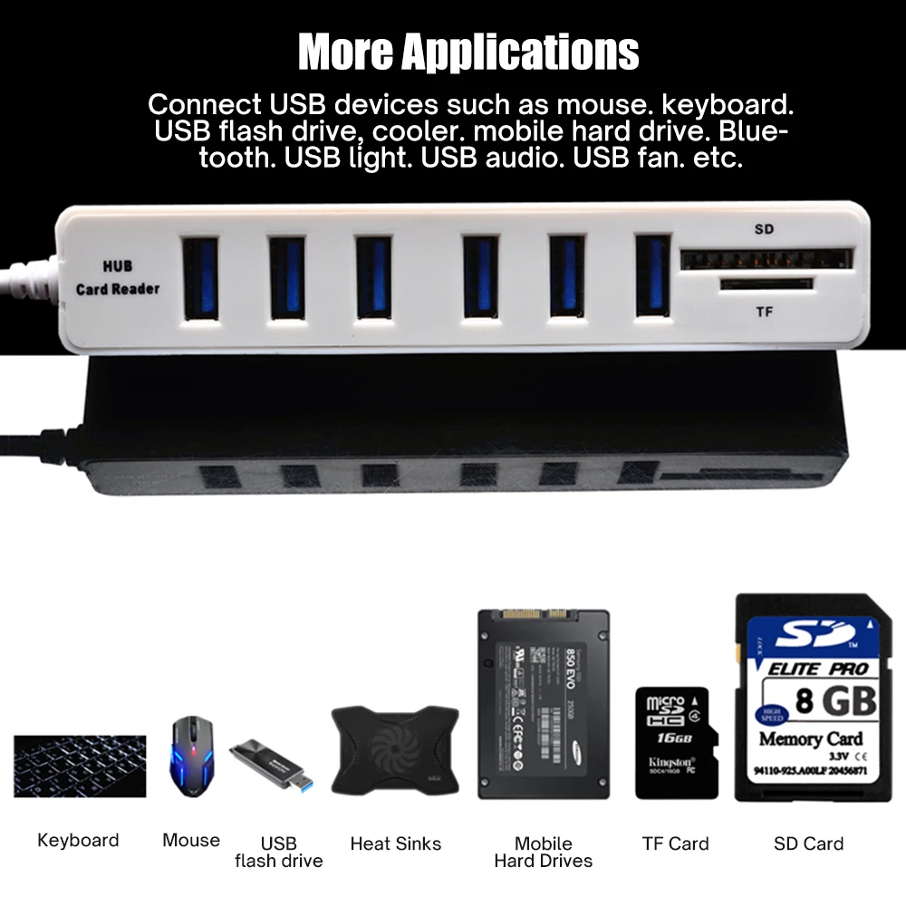 USB-разветвитель 8 в 1 2 0 портов высокая скорость |