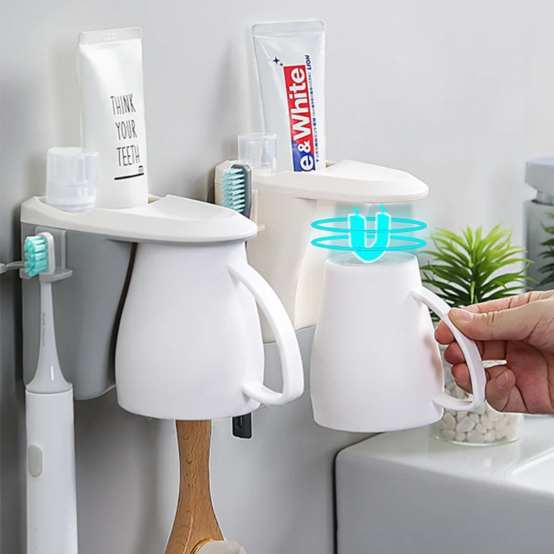 

Punch-free Magnetic Mouthwash Cup Holder Bathroom Toothbrush Holder Brushing Cup Set Wall-mounted Tooth Cylinder Toothpaste Rack