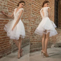 modern a line lace appliques wedding dress knee length tiered tulle bride gown 2022 elegant sleeveless vestido de novia corto