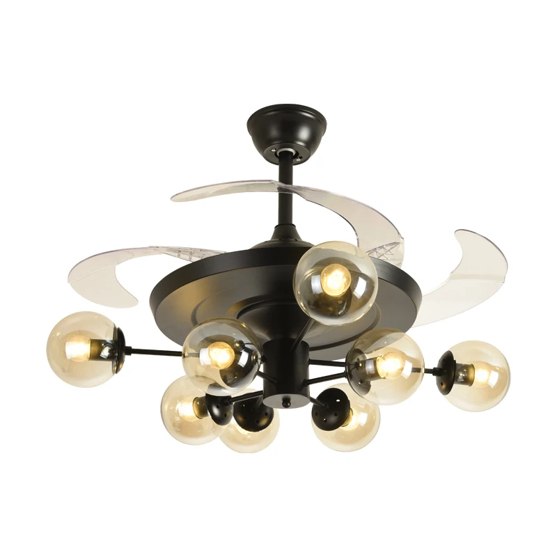 

Vintage Ceiling Fan with Lights 42 Inch Retractable 4 Blades Industrial Chandelier Ceiling Fan Remote Control Chandelier fan