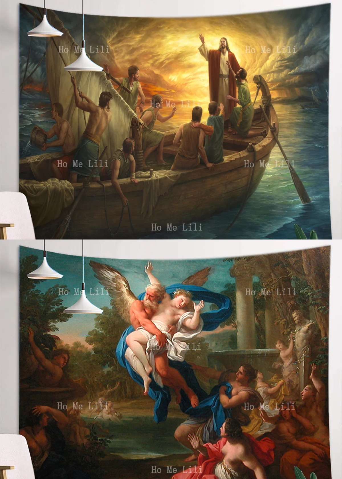 

Jesus And The Other Disciples Were On A Boat At Sea. Love Of Louvre Paintings: Myth, Christianity.Room Decoration Tapestry