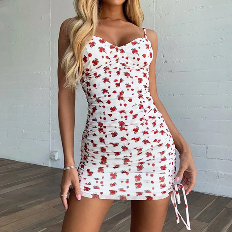

instahot Fashion Floral Slip Dress Women's European and American StyleinsPleated Slim-Fit Slimming Elegant Dress
