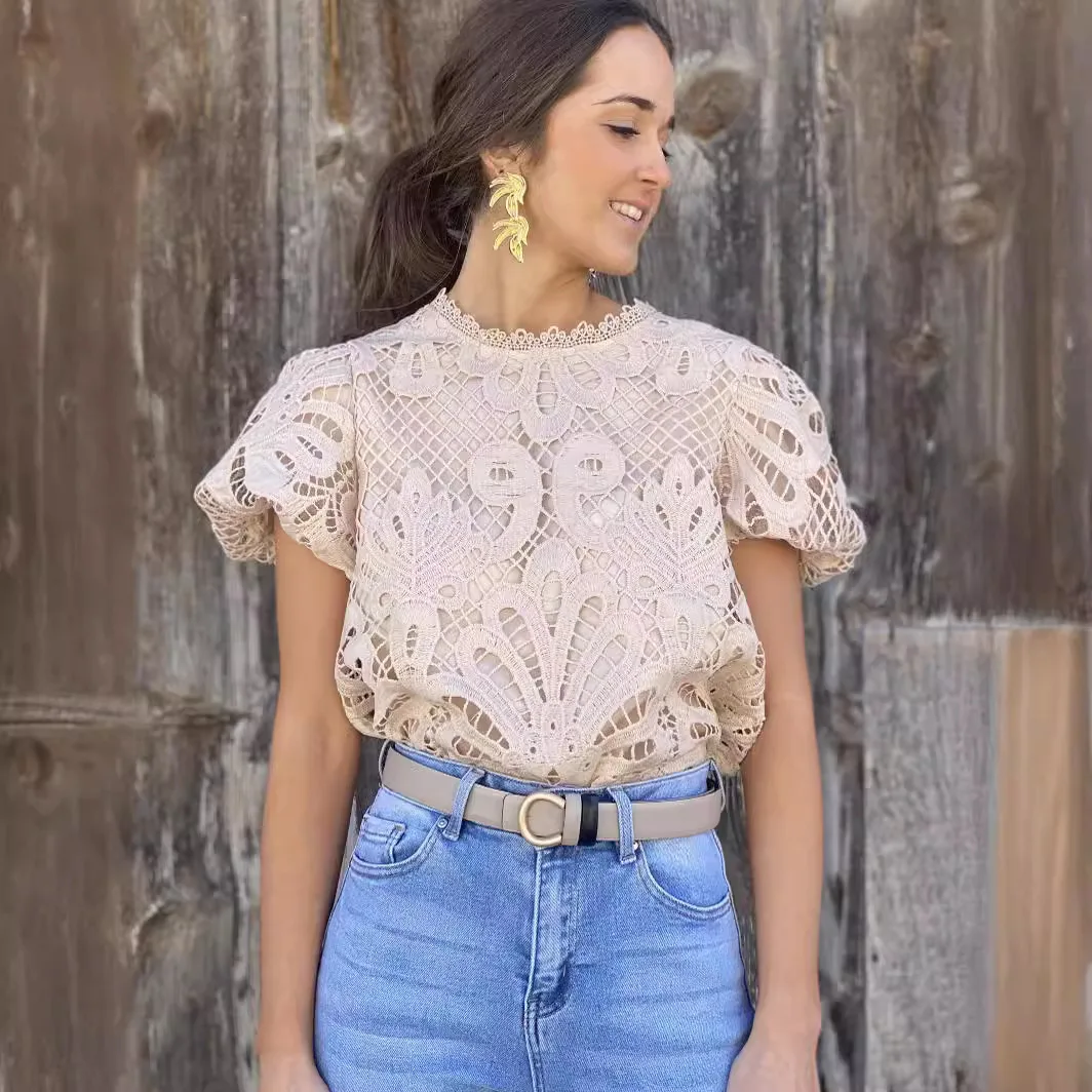 Белые кружевные блузки с вышивкой рубашки женские повседневные модные пуловеры