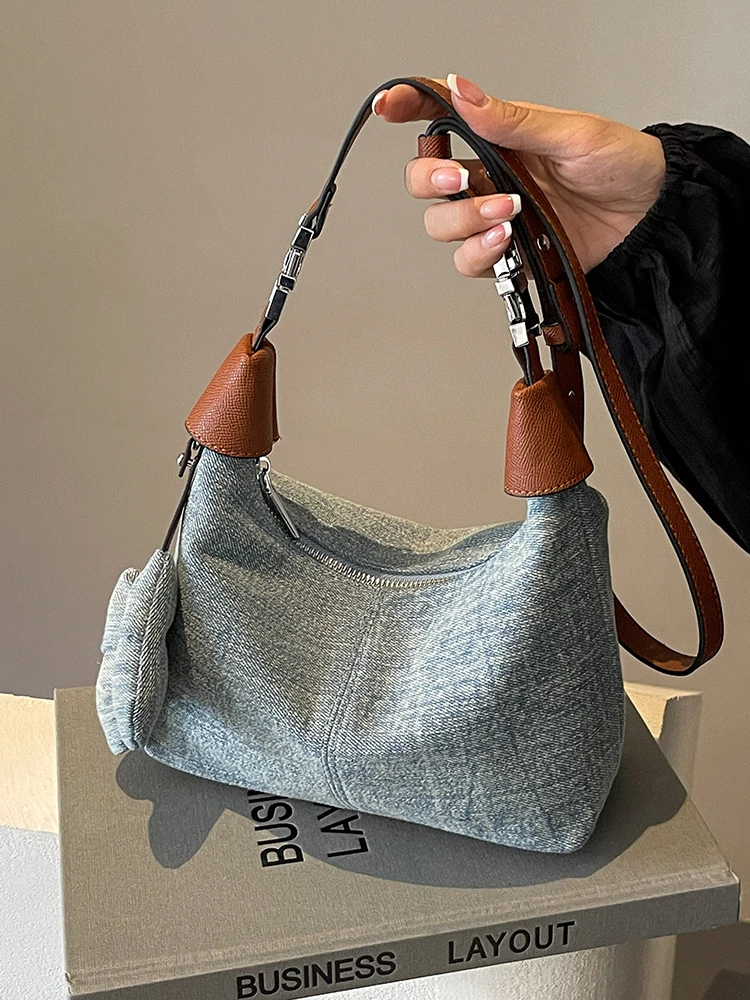 Женские джинсовые сумки на плечо простая однотонная дизайнерская синяя сумка