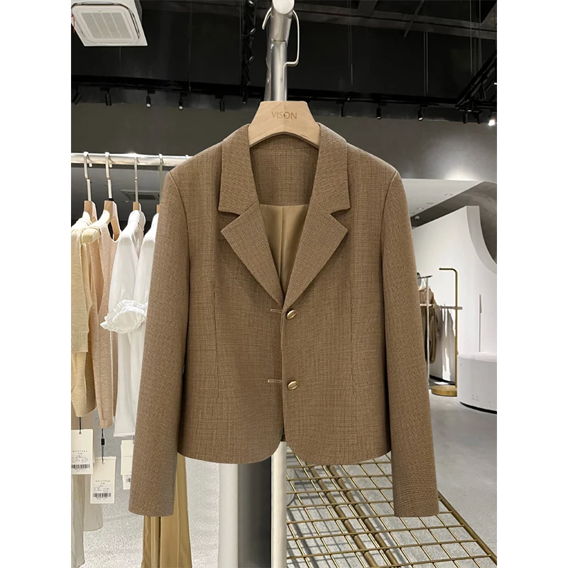 

Новинка весна-осень 2023 коричневый клетчатый Профессиональный маленький костюм темпераментное пальто в стиле богини Высококачественный короткий костюм