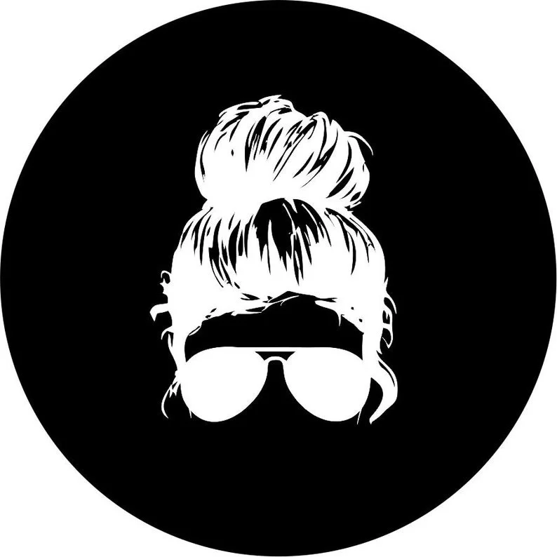 

Messy Bun Girl with Sunglass Spare Tire Cover for any Vehicle, Make, Model and Size - Jeep, RV, Travel Trailer,