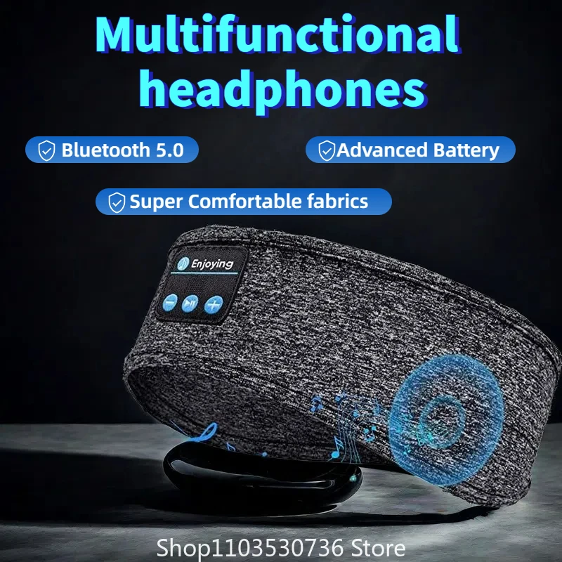 Bluetooth Sleeping Headphones Sports Headband Thin Soft Elastic Comfortable Wireless Music Earphones Eye Mask for Side Sleeper