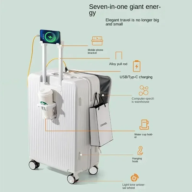 20/26/28 &quotчемодан с передним отверстием сумка для ноутбука багаж USB-подстаканник