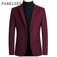 parklees mens wine red wool blazer jacket autumn new wool blend slim fit blazer business office social wear blazer coats hombre