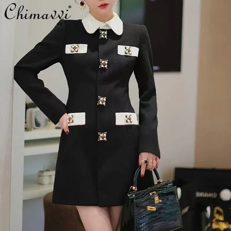 

Vietnam 2022 New Ladies Fashion Elegant Contrast Color Dress Women's Trendy Office Lady Slim Waist Patchwork Above Knee Dress