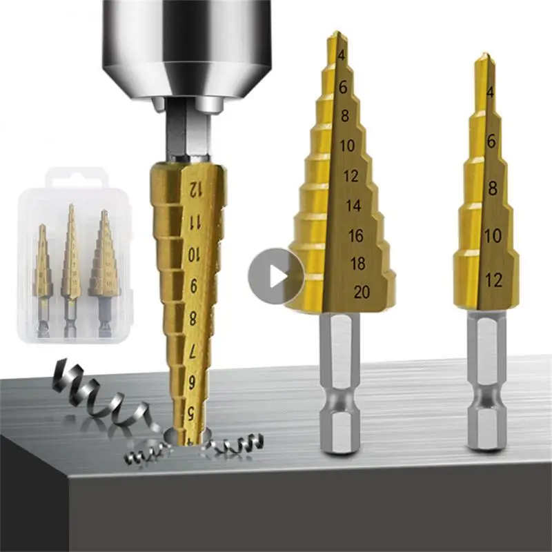 

3Pcs/set 3-12mm 4-12mm 4-20mm HSS Straight Groove Step Drill Bit Titanium Coated Wood Metal Hole Cutter Core Drilling Tools Set