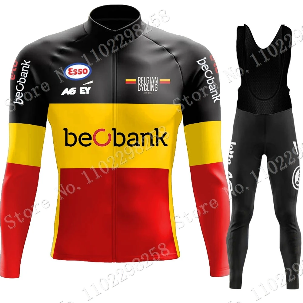 

2023 Belgium National Team Blue Cycling Jersey Set Belgian Long Sleeve Winter Clothing Road Bike Suit Pants Bib MTB Maillot