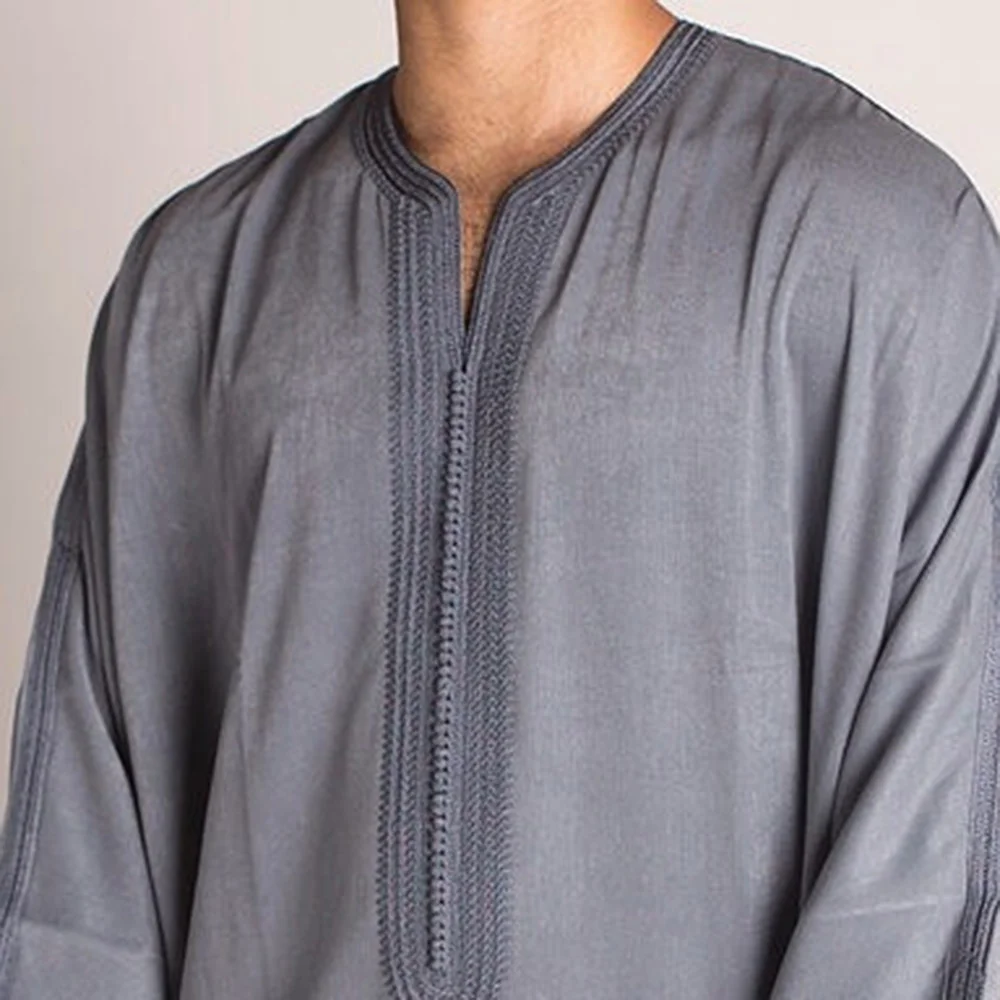 Abaya For Men Grey Arabic Dubai Islamic Pakistan Ethnic Robe Men's Long Shirt Muslim Robe Pullover Saudi Arabia Loose Abaya