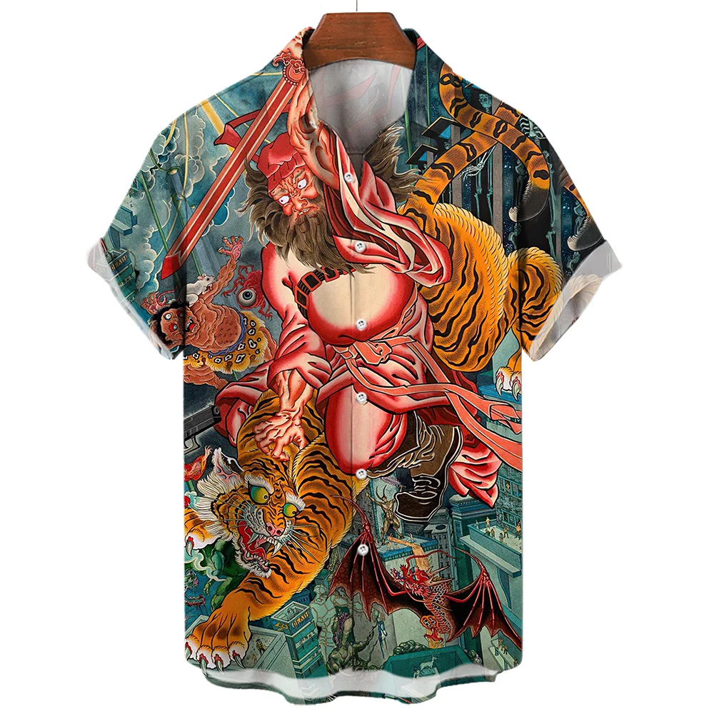 Рубашка мужская оверсайз с коротким рукавом Повседневная Блузка 3D принтом