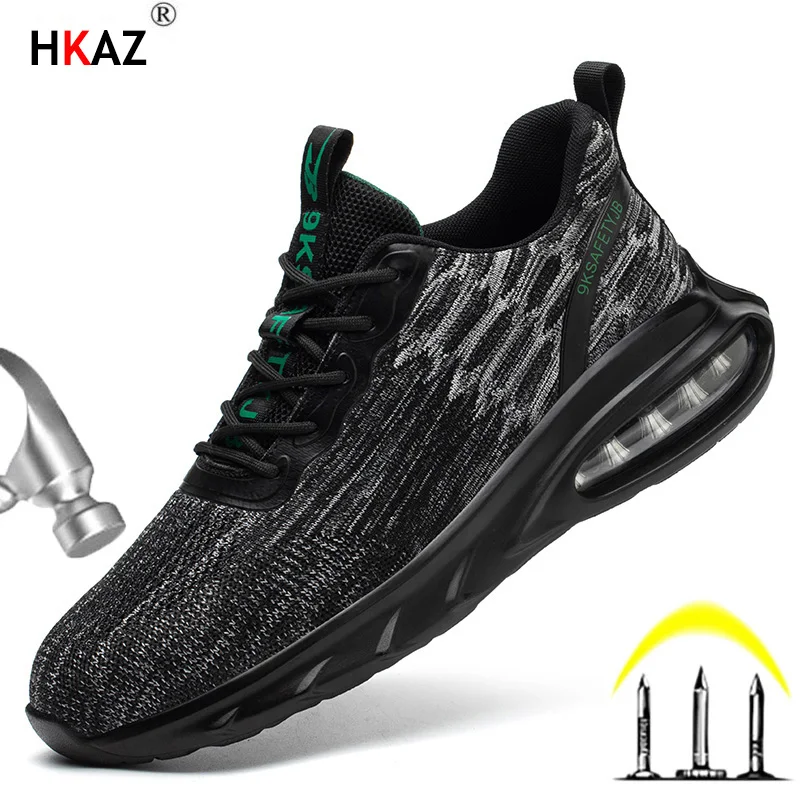

HKAZ Wear-resistant Soft Men Boots Lightweight Work Boots Safety Shoes Steel Toe Cap Anti-Smashing Stab Resistant Boots 7818