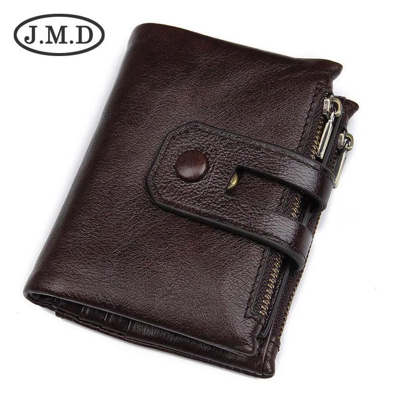 

Кожаный кошелек на молнии для мужчин, короткий бумажник из воловьей кожи с защитой от кражи и RFID-защитой для нескольких карт, сумочка для денег