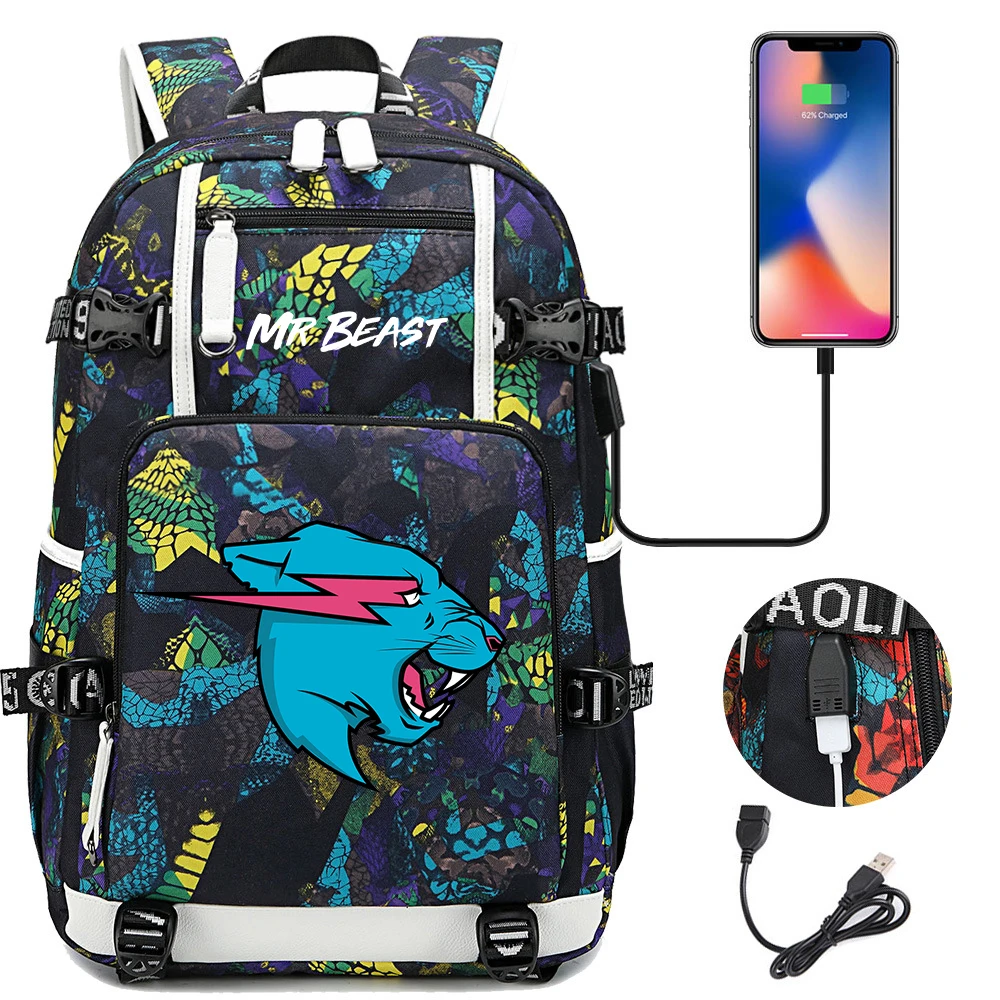 

Многофункциональные рюкзаки Mr Beast для подростков, школьные ранцы с USB-зарядкой для мужчин и женщин, дорожные сумки для ноутбука