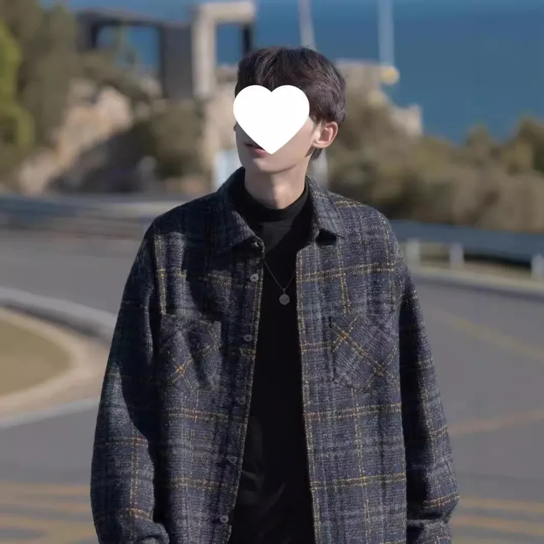 Осень/зима 2023 новая мужская клетчатая шерстяная куртка-рубашка средней длины