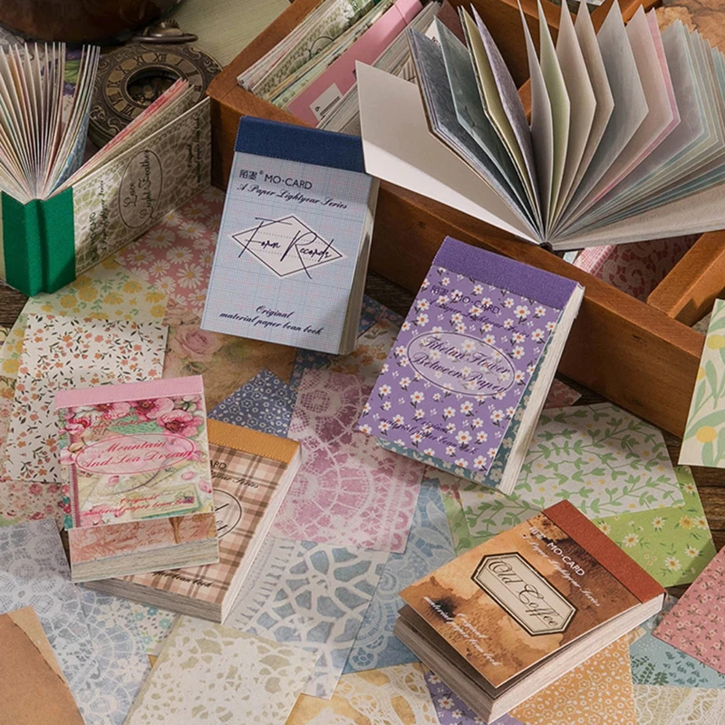 50Pcs Retro Plaid Floral Material Paper Junk Journal Planner Craft Scrapbooking Vintage Decorative DIY Photo Albums - купить по