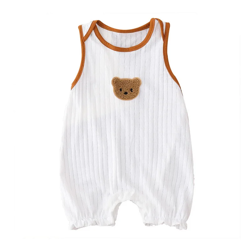 Summer Newborn Romper White Bear Baby Jumpsuits Sleeveless Soft Muslin Infant Boys Girls Clothes Toddler Sleepwear Kids Clothing images - 6