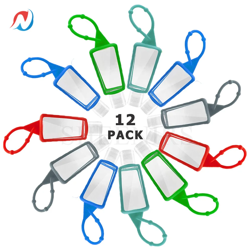 

Sheenirs 12pc 30ml 1oz Hand Sanitizer Holder Keychain Refillable Container Costmetic Perfume Essential Oil Hand Sanitizer Liquid