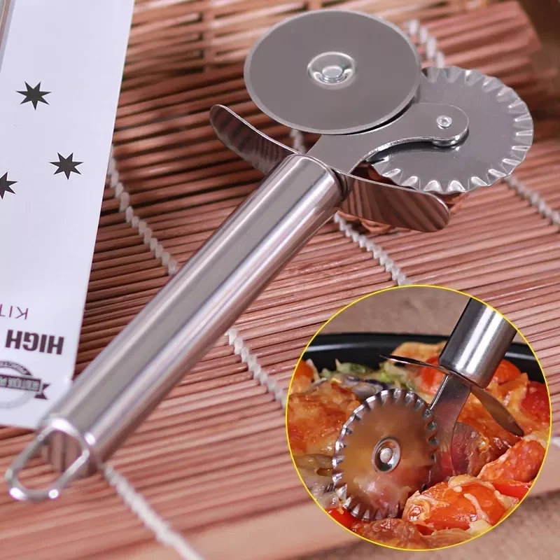 

2023NEW Kitchen Portable Double Roll Pizza Stainless Steel Knife Pasta Cutter Pasta Pasta Round Lace Pizza Wheel Kitchen Tools
