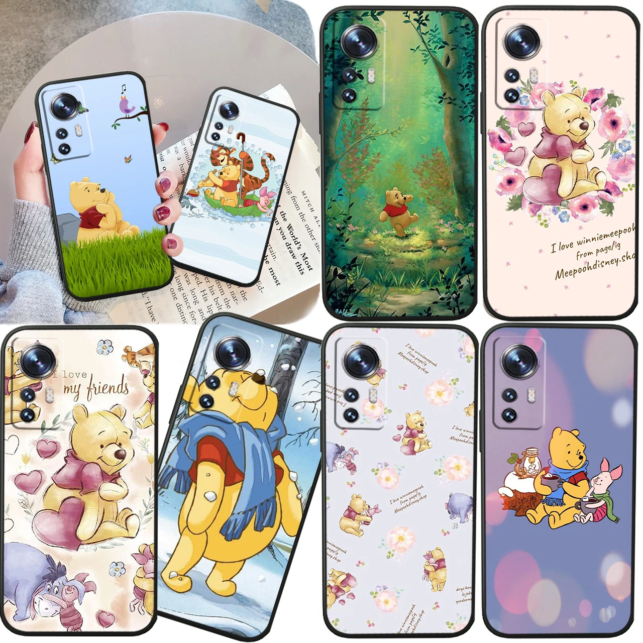

Disney Winnie Bear Cute For Xiaomi Mi 13 12T 11X 10T Note 10 Ultra Pro Lite 5G Soft Silicone Black Phone Case