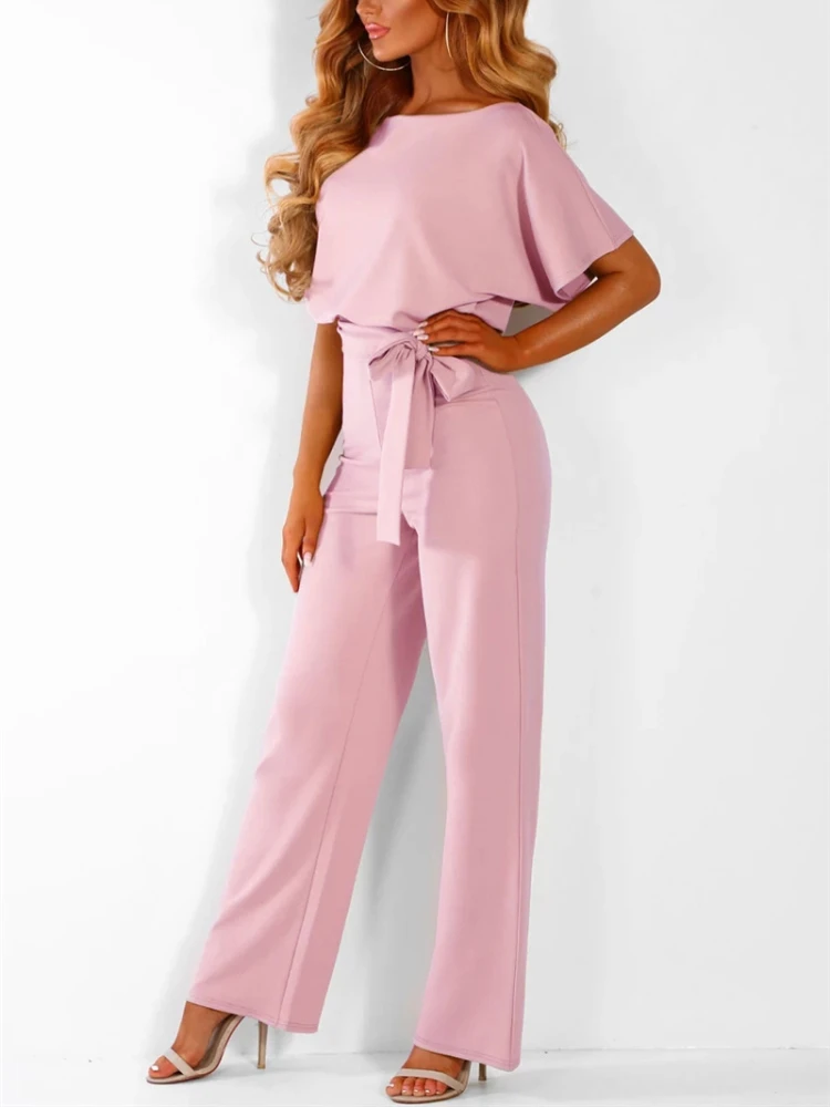 Jumpsuit Women 2023 Spring Summer New In High Waist Elegant Women One Pieces Chic and Elegant Short-sleeved Straight Leg Romper