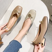 chic plated wood heels grandma shoes women mary janes moccasins square toe loafers pearl metal decoration flats woman plus size