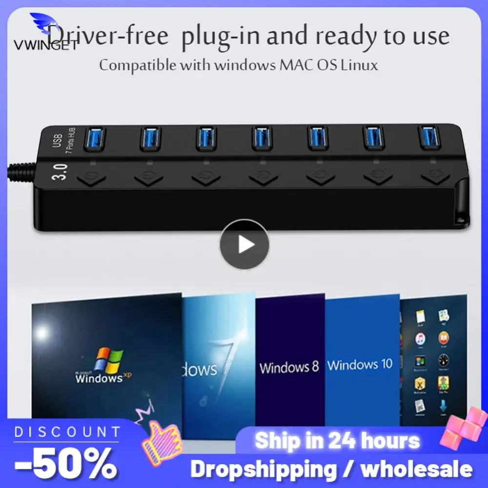 

1~8PCS HUB 3.0 USB 2.0 Hub Multi USB Splitter Hub Use Power Adapter 4/7 Port Multiple Expander USB 3.0 Hub with Switch 30CM