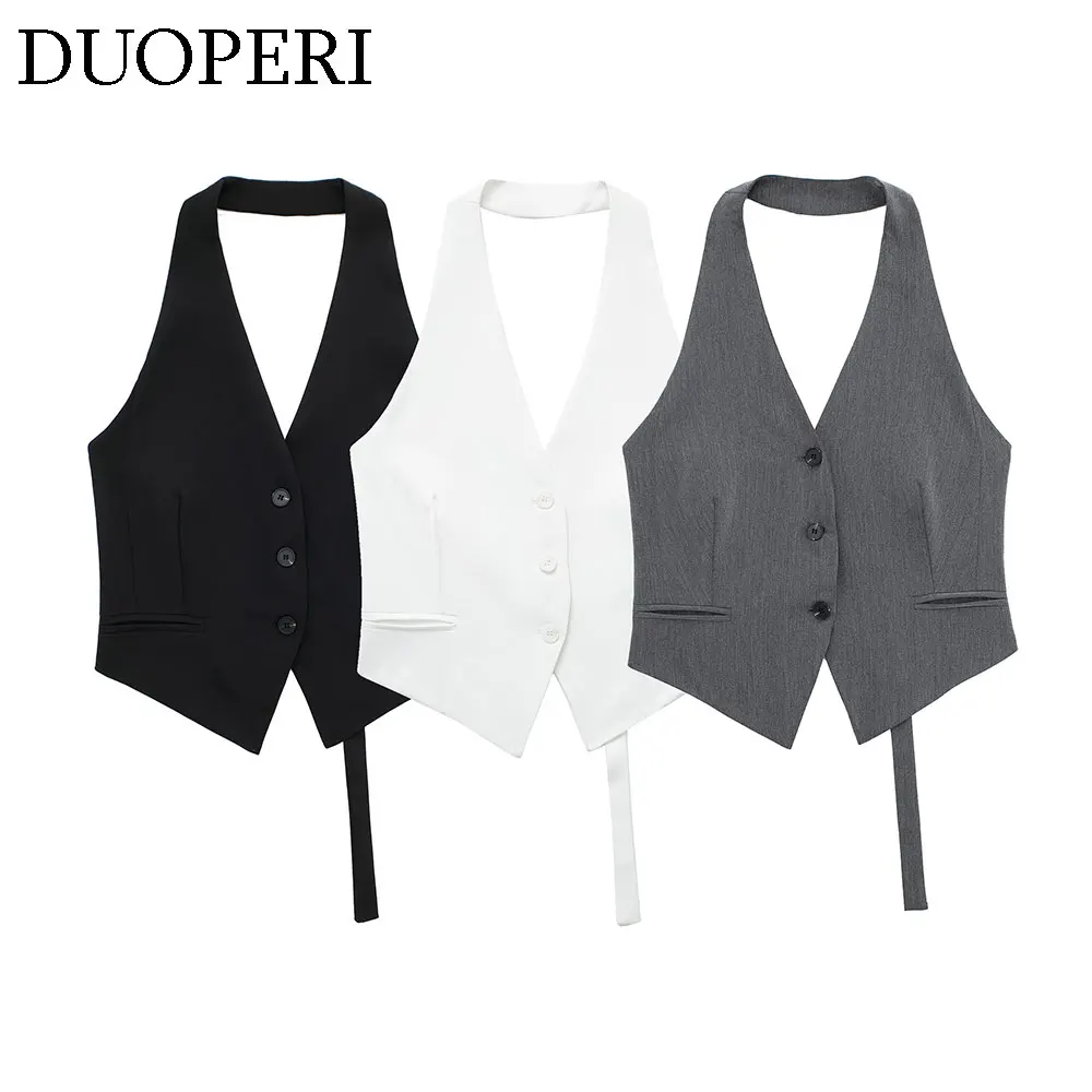 Модный женский жилет DUOPERI без рукавов Женский шикарный Повседневный Топ