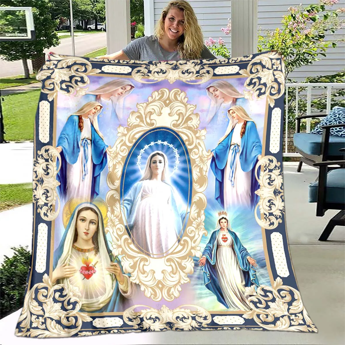 Virgin Mary 3D Printing Flannel Blanket Bed with Hiking Picnic Fashion Bed Cover Throwing Blanket New Year's Best Gift