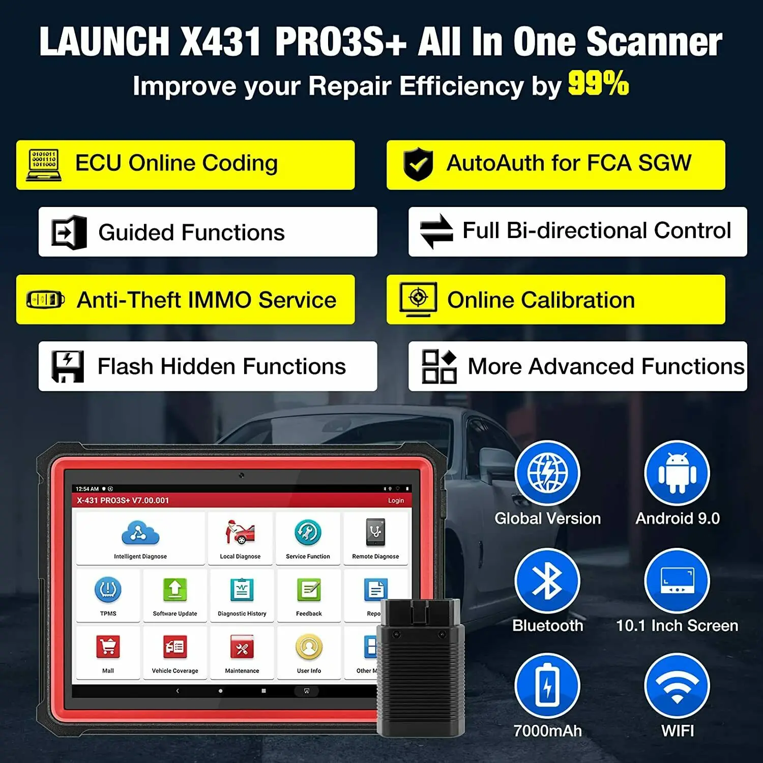LAUNCH X431 PRO3S Plus 10.1' Car Diagnostic Tools Auto OBD2 OBD Full System Scanner TPMS ECU Coding Active Test pk PRO V |