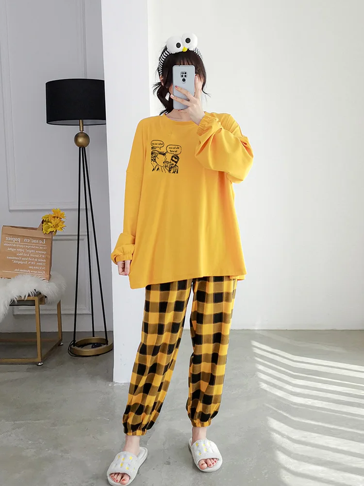 Женские пижамы больших размеров Chubby Girl весна и осень комплект из чистого хлопка