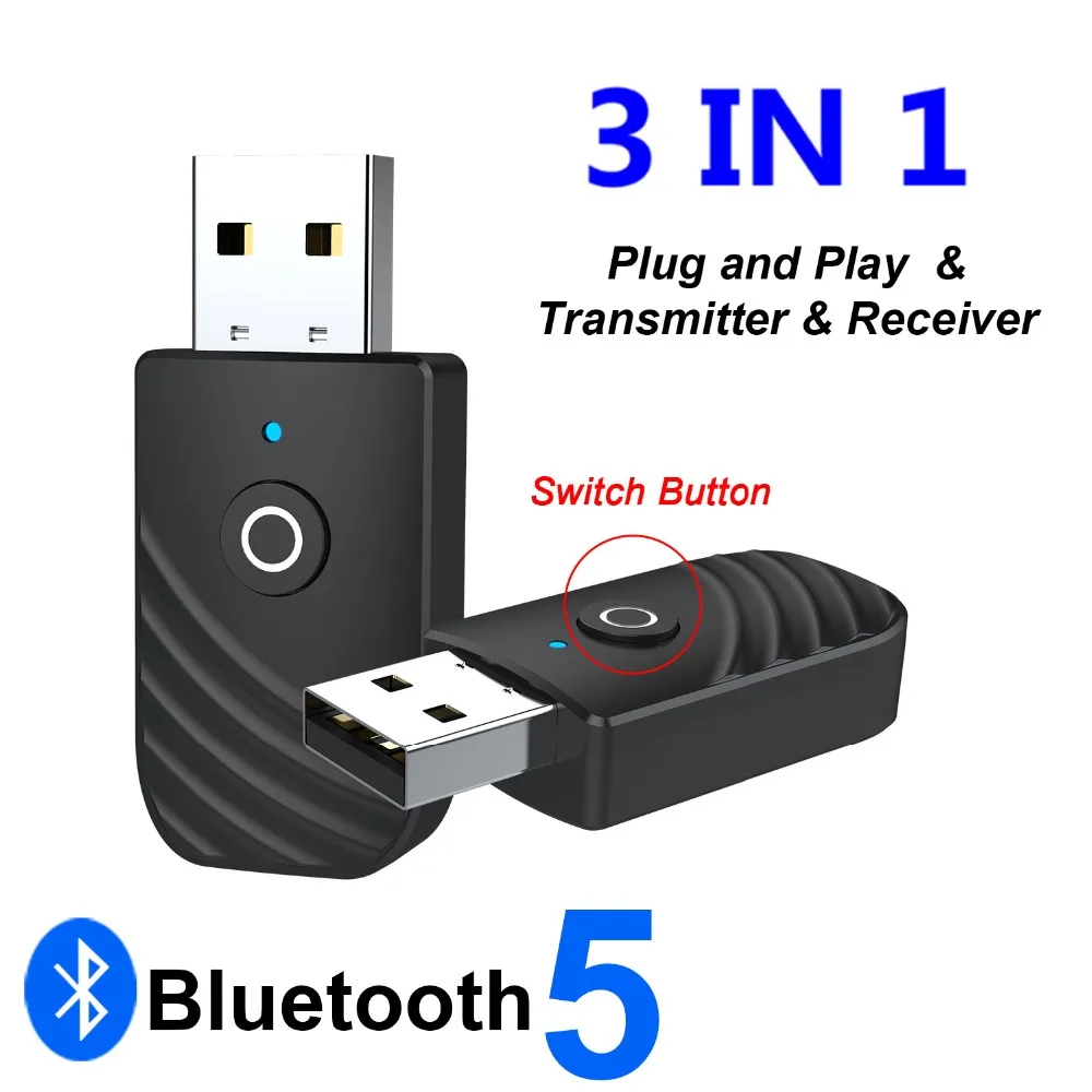 

3 In 1 Audio Receiver Transmitter USB Bluetooth 5.0 Adapter 3.5mm AUX Stereo Adapter For TV PC Computer Car Accessories