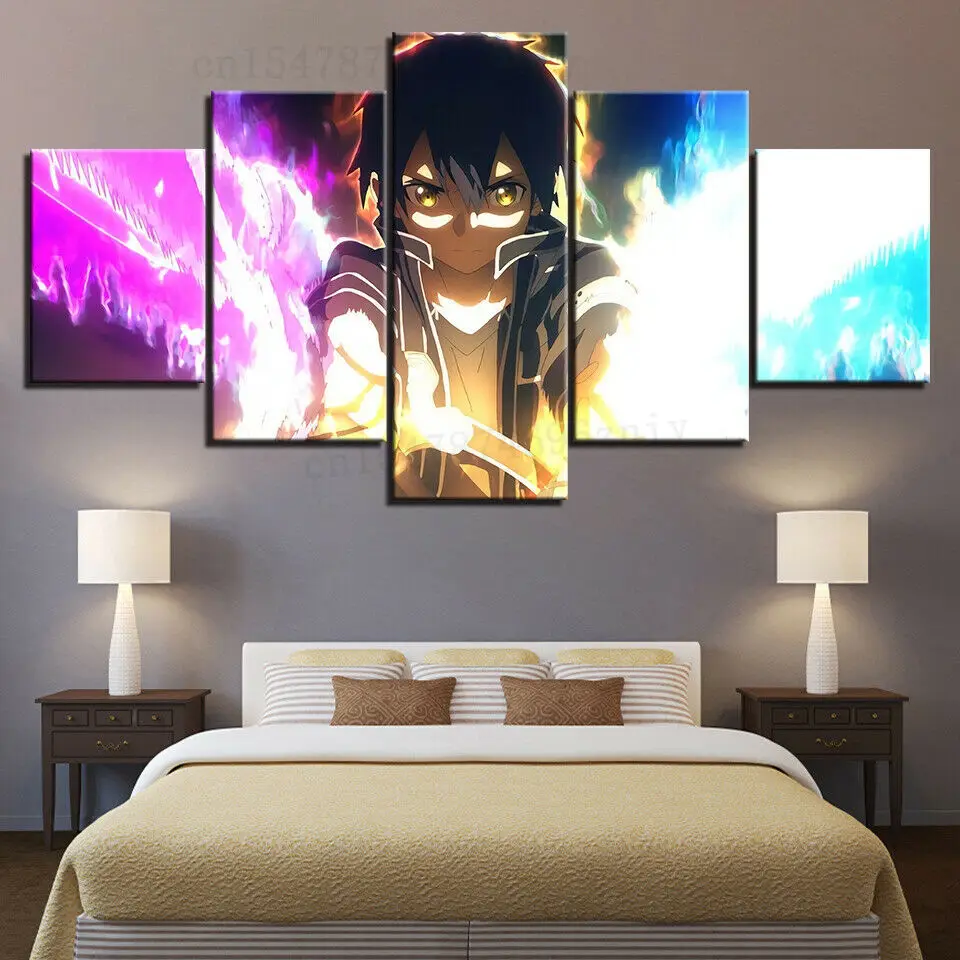 

Аниме меч искусство онлайн Asuna холст печать картина настенное искусство домашний Декор 5 панелей плакат без рамки декор комнаты