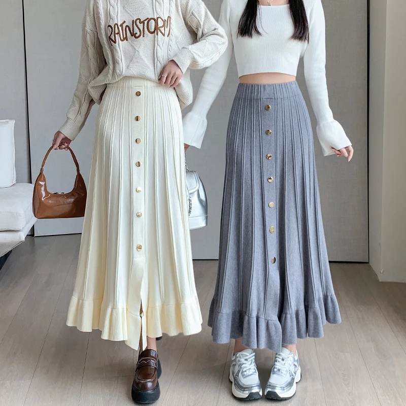 Женская длинная эластичная юбка трапециевидной формы с высокой талией