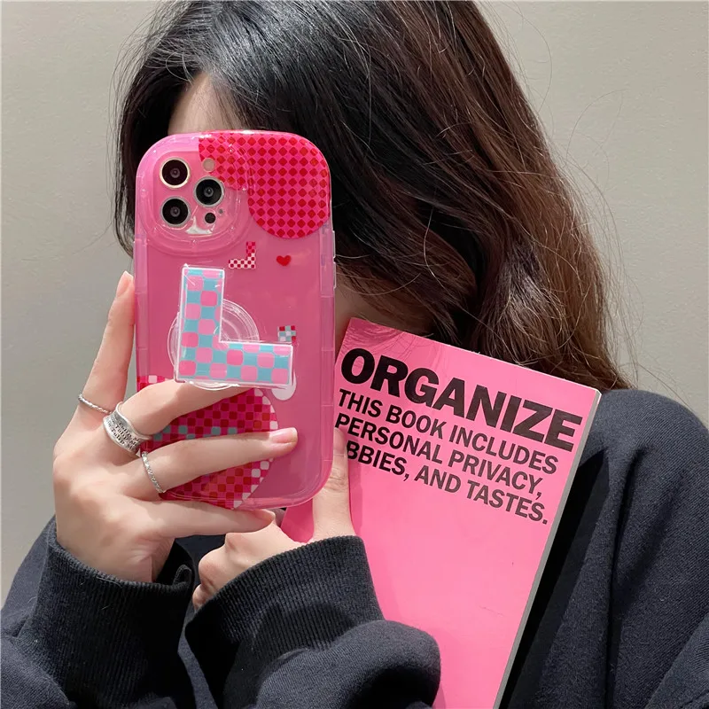 

Cute Love Hearts L Shape Building Blocks Holder Case For iPhone 11 12 Pro 13pro 14 14Pro Max Camera Protected Silicone TPU Cover