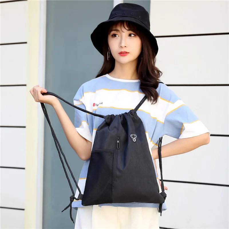 Drawstring Shoulder Bag Casual Shoulder Backpack Men And Women Sports Travel Bag Drawstring Bag Student Backpack Splicing Bag