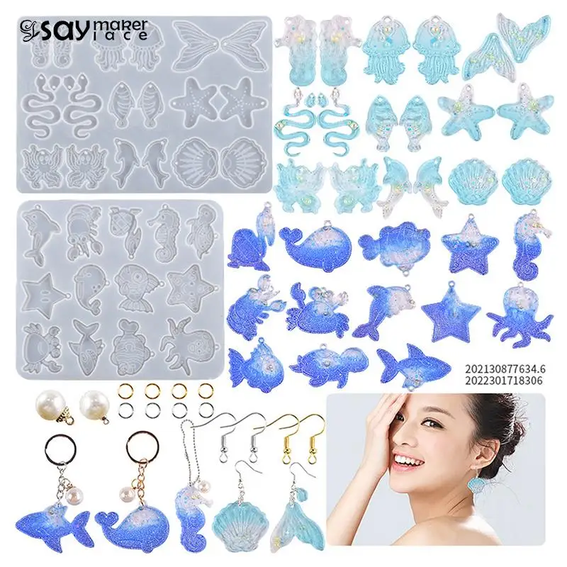 

DIY Animal Jellyfish Shell Earrings Pendant Silicone Mold Wishes Letter Epoxy Casting Mold For Keychain Jewelry Resin Making