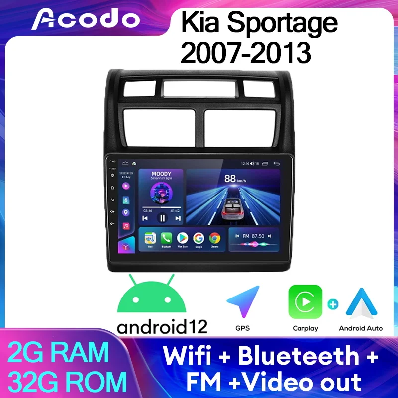 

Acodo Android12 WiFi CarRadio 10''Video Player For Kia Sportage 2007-2013 Carplay&Auto IPS Screen GPS BT FM Autoradio Car Stereo