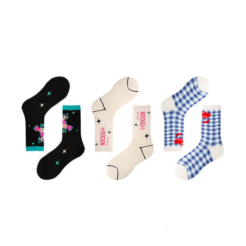 3 Pairs /Lot Men Fashion Print Harajuku Cotton Sports Running Crew Socks Women Cool Funny Casual Pastel Pack Long Tube Set