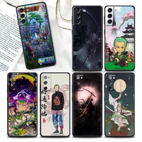 phone case for samsung galaxy s20 s21 fe s10 s9 s8 s22 plus ultra 5g one piece zoro anime cool retro style case black soft cover