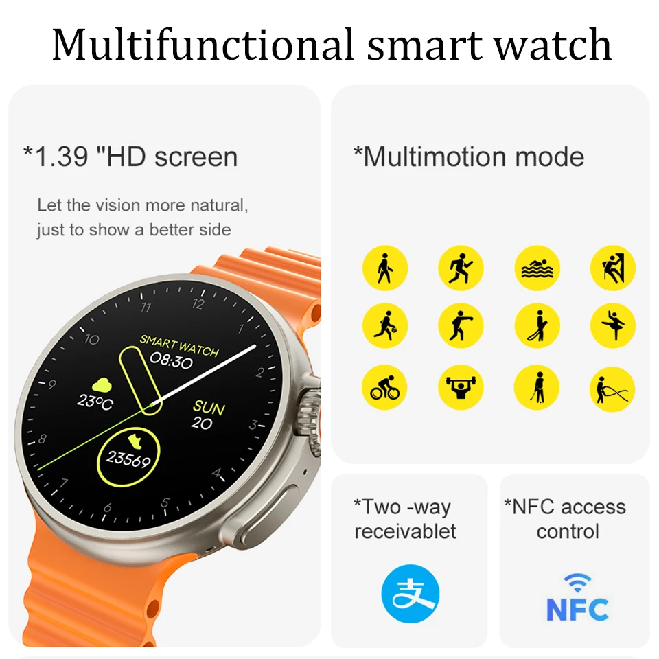 2023 New Smart Watch Health Monitoring Ultra Series 8 NFC Smartwatch Wireless Charging Bluetooth Call Men Women Watch for Apple images - 6