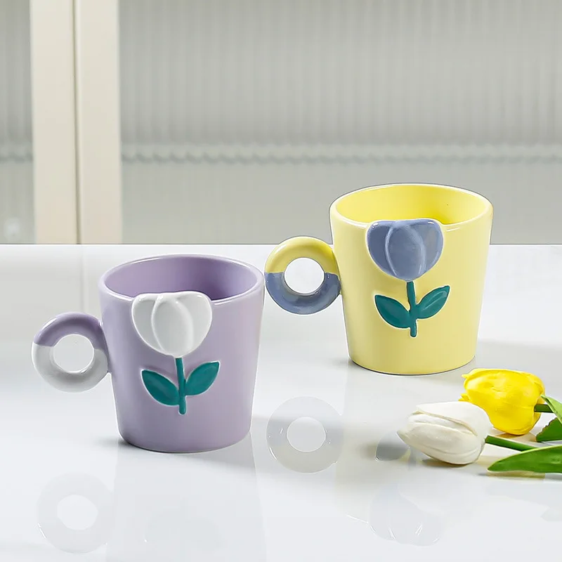 

Xiaohongshu same style tulip cup high-value mug ins style cute ceramic water cup sister gift