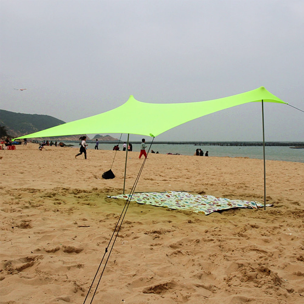 

Shelter Garden Family Yard High Stretch Beach Sun Shade Outdoor Fishing Camping Foldable Portable Iron Poles With Sandbag Tent